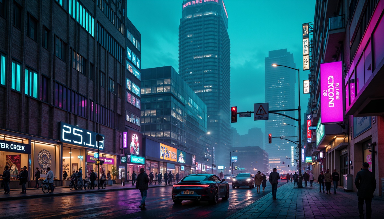 Prompt: Neon-lit metropolis, dark blues and purples, metallic silvers and chromes, neon greens and pinks, holographic effects, glowing accents, LED lights, futuristic skyscrapers, sleek spaceships, robotic structures, iridescent materials, shimmering fabrics, neon-lit streets, cyberpunk atmosphere, vibrant cityscape, low-poly 3D models, atmospheric fog, moody lighting, cinematic composition, wide-angle lens, shallow depth of field.