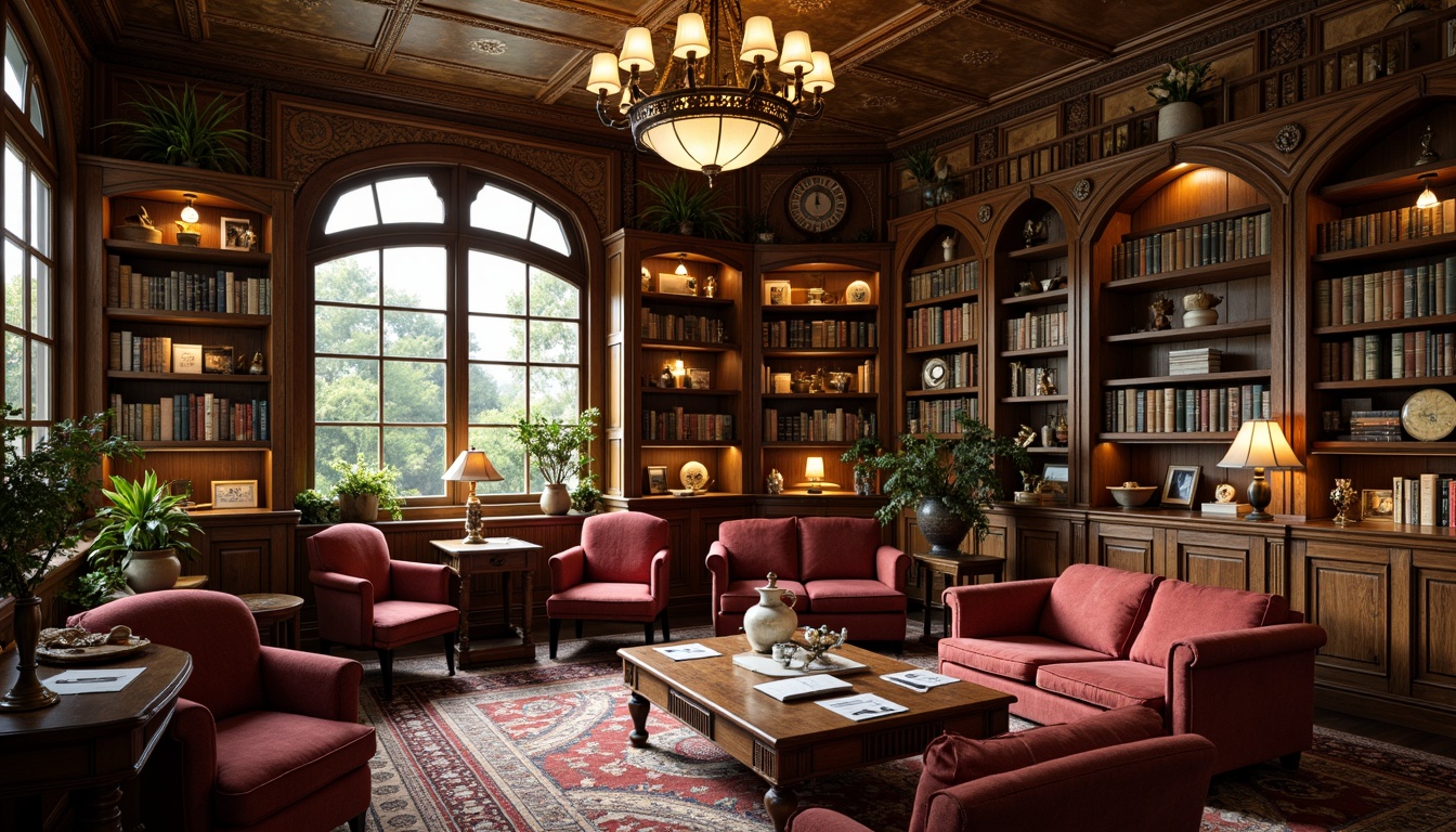 Prompt: Ornate science center, intricately carved wooden furniture, rich velvet upholstery, ornamental metalwork, vintage laboratory equipment, antique globes, leather-bound books, polished wooden shelves, elegant chandeliers, warm golden lighting, classic 3/4 composition, realistic textures, ambient occlusion.