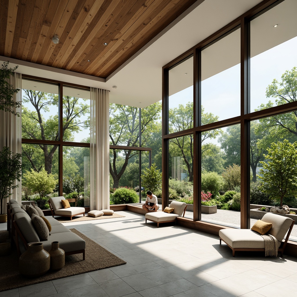 Prompt: Large windows, panoramic views, natural light pouring in, minimalist frames, sleek metal lines, modern architecture, open-plan living spaces, cozy reading nooks, lush greenery outside, blooming flowers, sunny day, soft warm lighting, shallow depth of field, 3/4 composition, realistic textures, ambient occlusion.