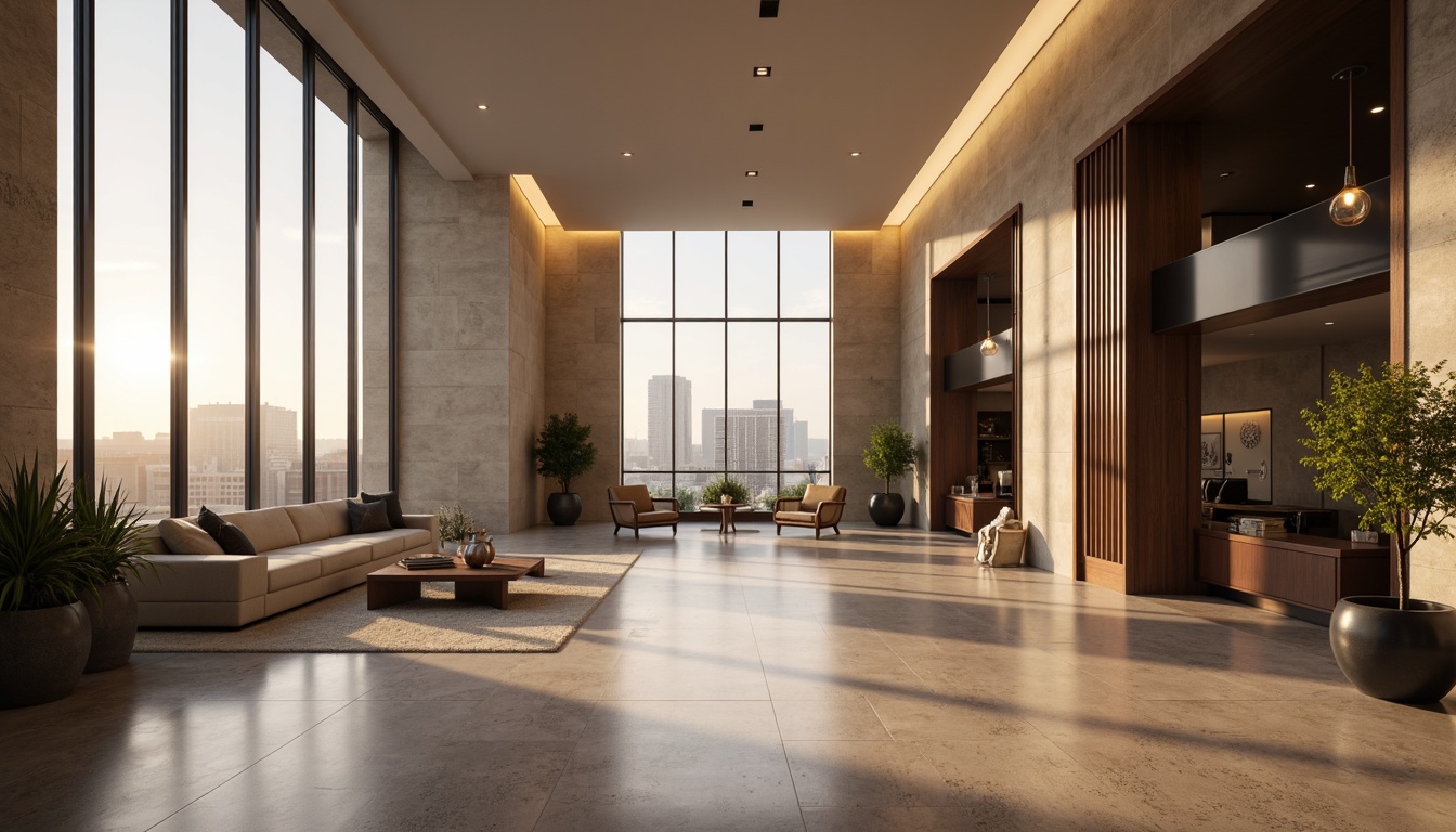 Prompt: Simple hotel lobby, minimal decor, sleek lines, polished marble floors, modern chandeliers, suspended light fixtures, warm ambient lighting, soft glow, recessed LED lights, minimalist furniture, low-profile seating, neutral color palette, subtle texture variations, natural materials, wooden accents, floor-to-ceiling windows, panoramic city views, gentle morning sunlight, warm evening ambiance, 1/2 composition, realistic reflections, detailed textures, atmospheric rendering.