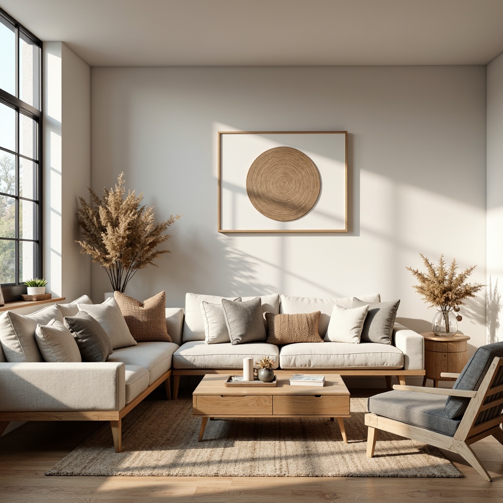 Prompt: Cozy living room, Scandinavian-inspired furniture, minimalist decor, light-colored wood accents, plush throw blankets, comfortable sofas, ergonomic chairs, wooden coffee tables, natural fiber rugs, soft warm lighting, 1/1 composition, shallow depth of field, realistic textures, ambient occlusion.