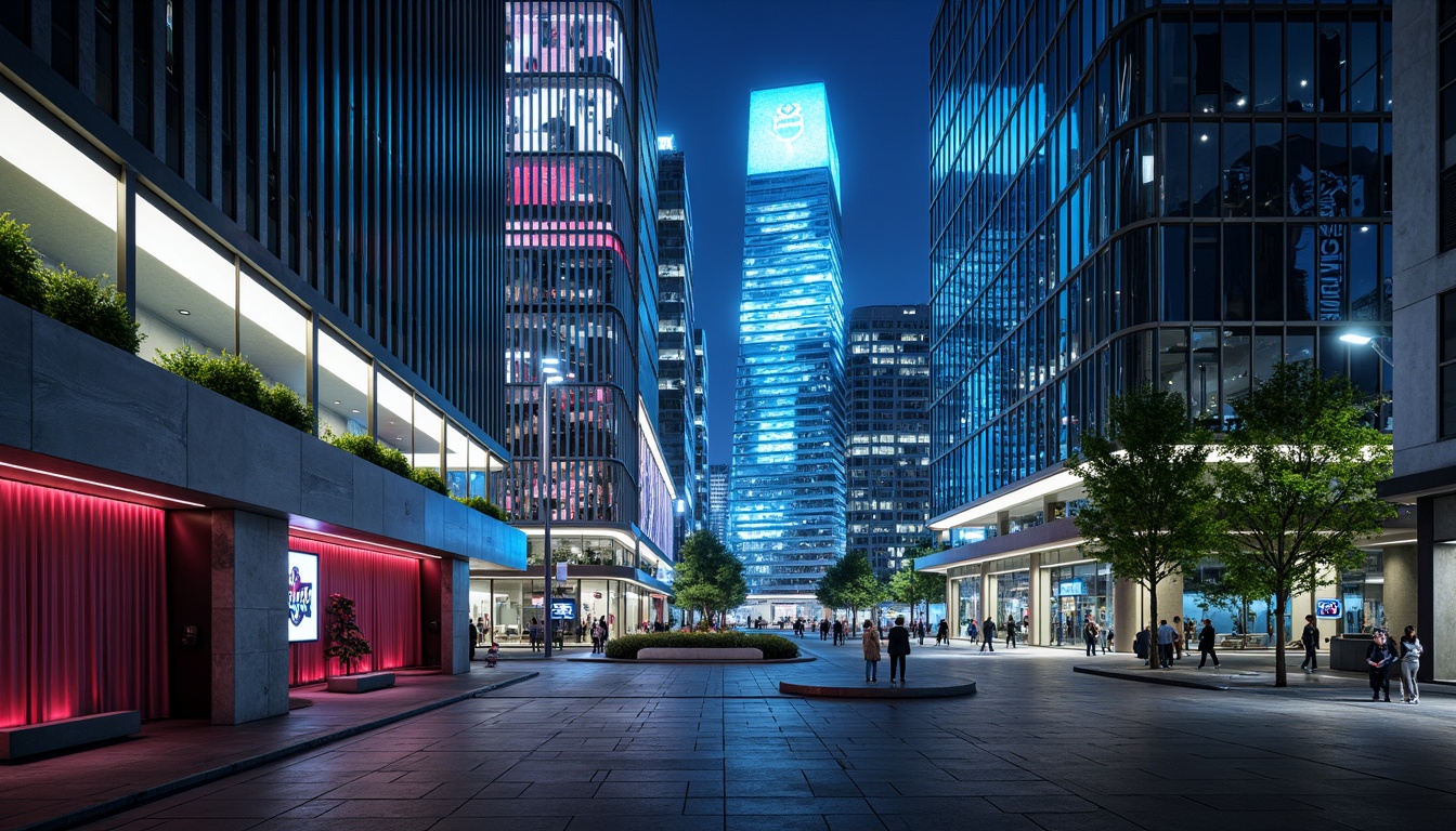 Prompt: Neon-lit cityscape, futuristic skyscrapers, metallic surfaces, holographic advertisements, iridescent colors, electric blue accents, neon pink highlights, luminescent greenery, dark grey concrete, sleek glass towers, minimalist interiors, ambient Occlusion, shallow depth of field, 3/4 composition, panoramic view, realistic textures.