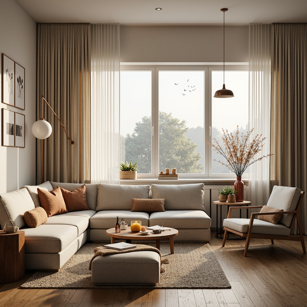 Prompt: Cozy Scandinavian living room, warm candlelight, soft pendant lamps, natural daylight, large windows, wooden floors, minimalist decor, white walls, Nordic-inspired furniture, woven textiles, gentle shadows, ambient lighting, 1/2 composition, realistic rendering, subtle color palette, warm beige tones, calming atmosphere, relaxed mood.