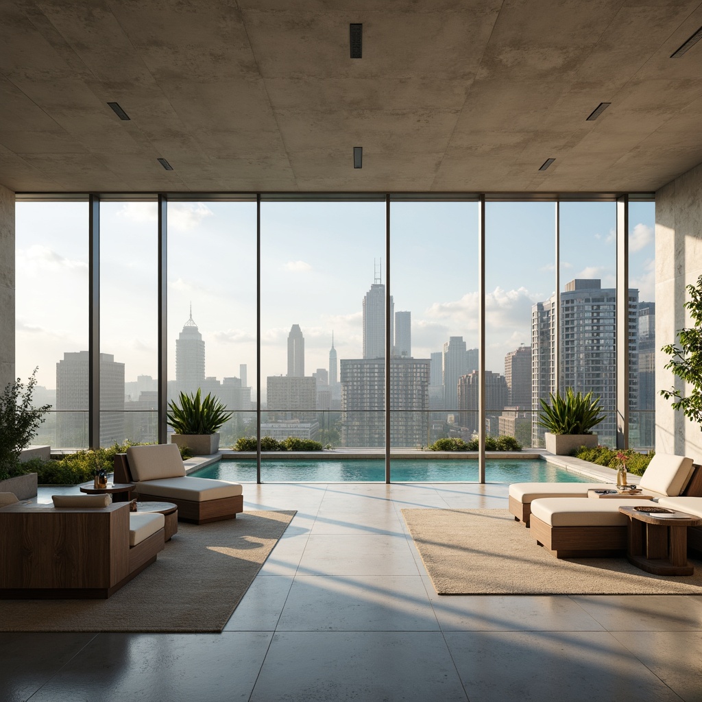 Prompt: Luxurious penthouse, sleek modern architecture, expansive city views, floor-to-ceiling windows, minimalist interior design, neutral color scheme, calming beige tones, rich wood accents, metallic silver highlights, sophisticated gray hues, vibrant turquoise pops, soft warm lighting, shallow depth of field, 3/4 composition, realistic textures, ambient occlusion.