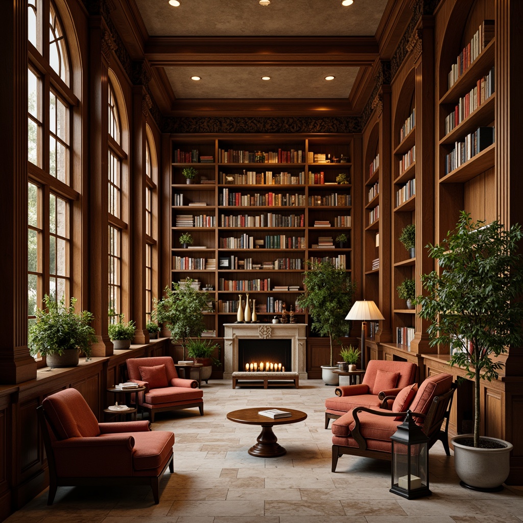 Prompt: Cozy library atmosphere, warm wooden bookshelves, soft golden lighting, comfortable reading nooks, plush armchairs, rich leather-bound books, elegant marble floors, subtle earthy tones, muted greenery, natural stone walls, vintage metal lanterns, ornate wooden paneling, tranquil ambiance, shallow depth of field, 1/2 composition, warm color harmony, realistic textures, ambient occlusion.