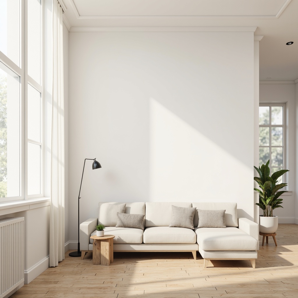 Prompt: Simple white interior walls, natural wood flooring, monochromatic color scheme, soft pastel hues, calming beige tones, creamy whites, subtle texture contrast, modern minimalist furniture, sleek metal accents, sparse decorative elements, plenty of negative space, warm ambient lighting, shallow depth of field, 1/1 composition, realistic textures, ambient occlusion.