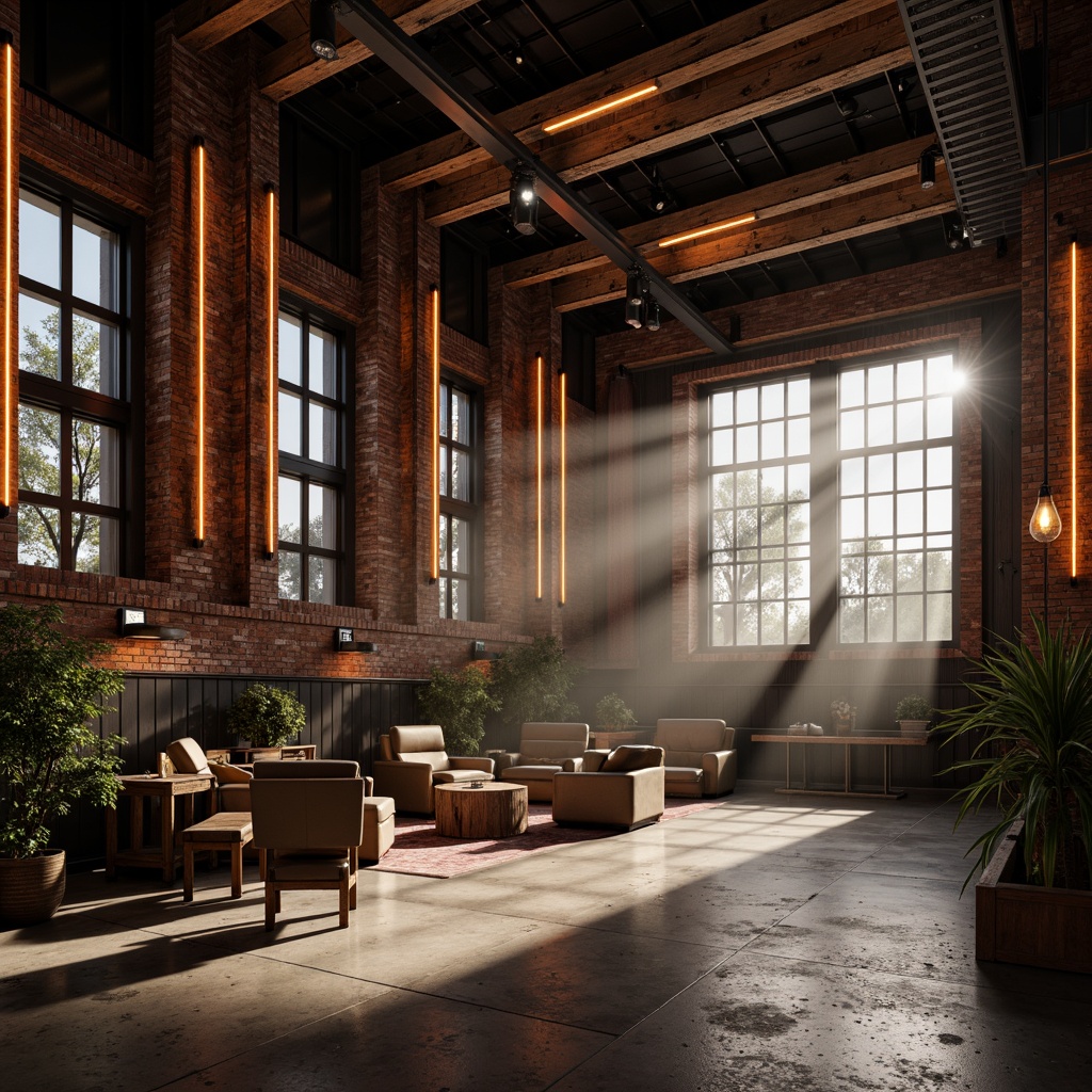 Prompt: Exposed brick walls, industrial metal beams, reclaimed wood accents, polished concrete floors, dramatic spotlights, warm LED strips, suspended pendant lamps, metallic fixtures, edgy architectural details, urban loft atmosphere, vintage factory inspiration, distressed finishes, bold color schemes, dynamic shadows, high-contrast lighting, narrow beam angles, 1/1 composition, realistic reflections, ambient occlusion.