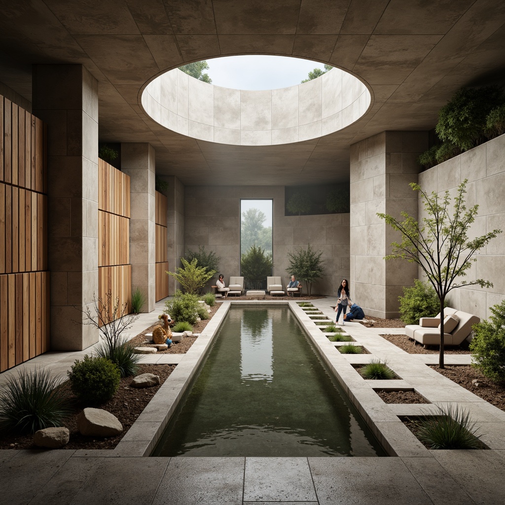 Prompt: Ethereal memorial center, natural stone walls, reclaimed wood accents, exposed concrete ceilings, earthy color palette, serene water features, minimalist landscaping, abstract sculptures, subtle lighting effects, misty atmosphere, shallow depth of field, 1/1 composition, realistic textures, ambient occlusion.