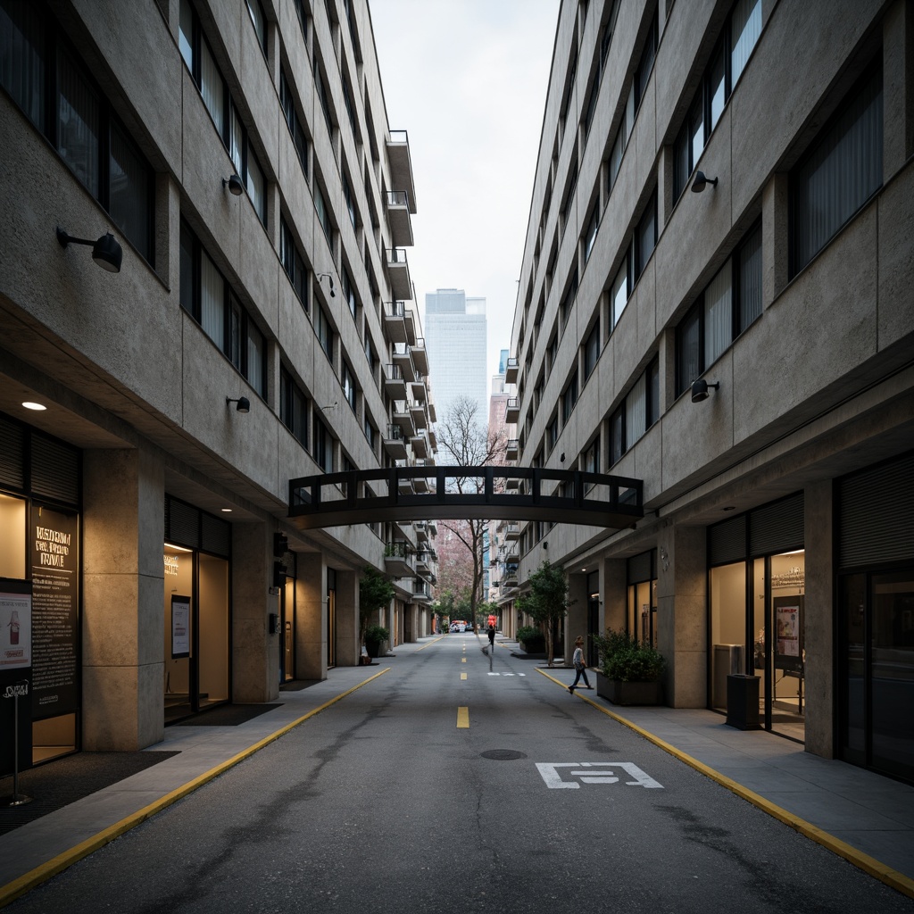 Prompt: Gritty high school building, brutalist architecture style, raw concrete walls, exposed ductwork, industrial metal beams, minimalist decor, functional corridors, educational signage, urban cityscape, overcast sky, dramatic shadows, low-key lighting, 1-point perspective, symmetrical composition, realistic textures, ambient occlusion.