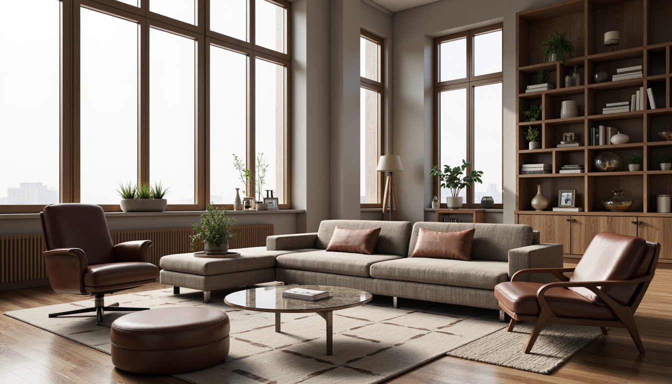 Prompt: Luxurious living room, sleek modern sofa, velvet upholstery, chrome accents, marble coffee table, geometric patterned rug, floor-to-ceiling windows, natural light pouring in, airy atmosphere, minimal ornamentation, functional storage units, ergonomic chair design, adjustable headrests, premium leather materials, rich wood tones, warm ambient lighting, shallow depth of field, 1/1 composition, realistic textures, soft focus effect.