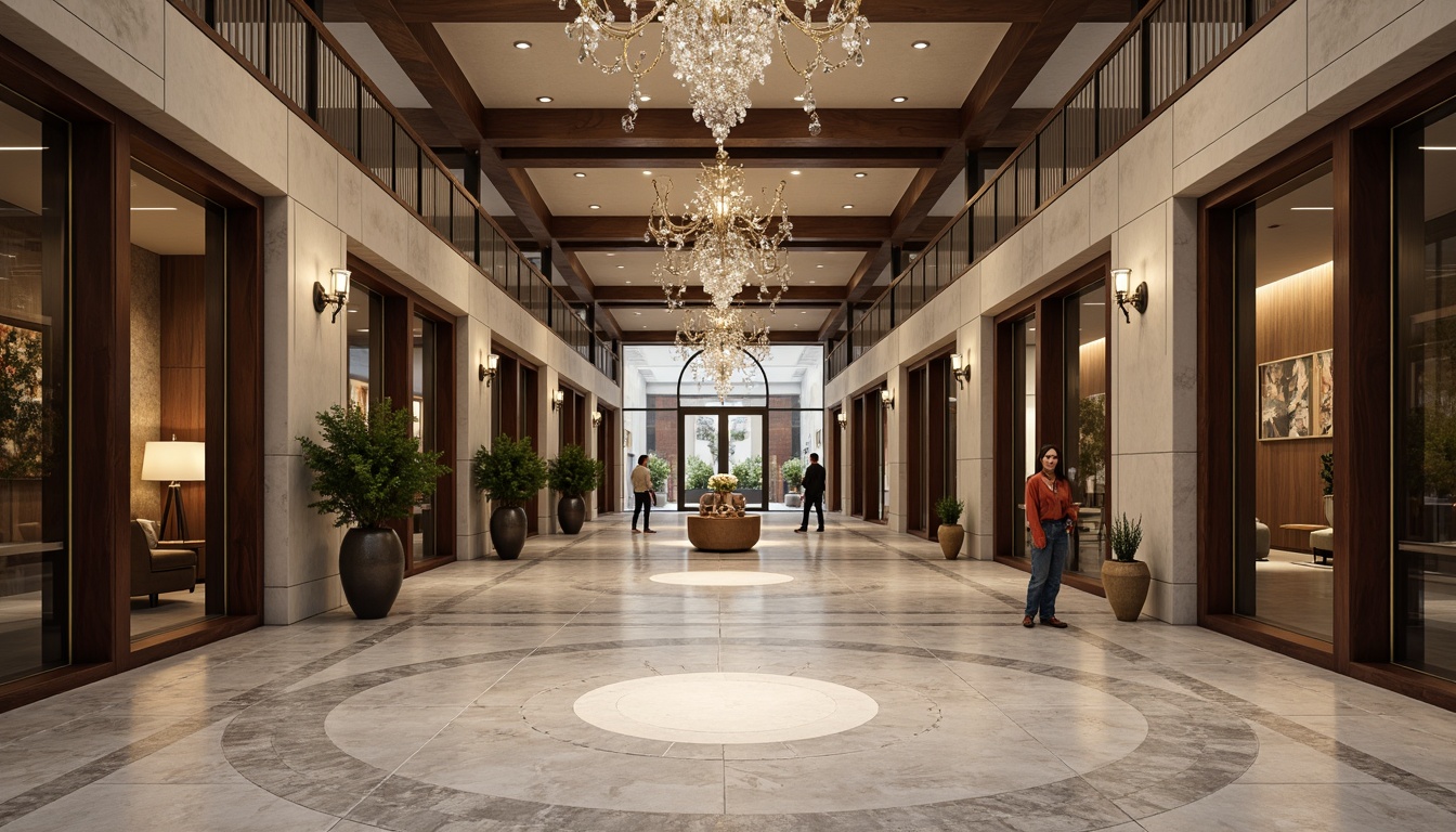 Prompt: Grand entrance, luxurious marble floors, elegant wooden doors, ornate metal handles, sophisticated glass railings, lavish crystal chandeliers, warm ambient lighting, spacious foyer, high ceilings, modern minimalist design, sleek concrete walls, industrial chic aesthetic, natural stone textures, rich wood tones, metallic accents, bold color scheme, dramatic architectural features.