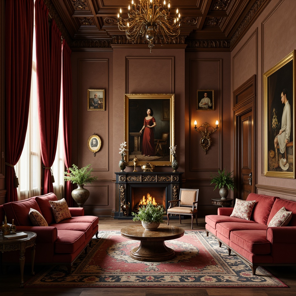 Prompt: Elegant traditional living room, ornate wooden furniture, rich velvet drapes, antique vases, oil painting masterpieces, golden frame accents, soft warm lighting, subtle texture overlays, realistic fabric simulations, 1/1 composition, intimate atmosphere, luxurious ambiance, subtle color palette, classic architectural details, sophisticated art display, refined interior design.