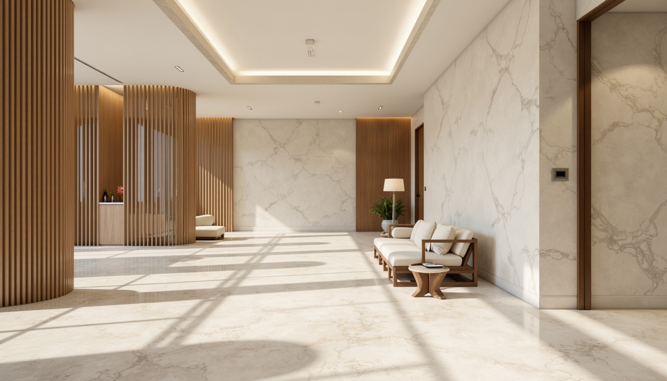 Prompt: Luxurious interior space, smooth marble floors, glossy wooden panels, polished metal accents, minimalist decor, creamy white walls, soft warm lighting, shallow depth of field, 3/4 composition, realistic textures, ambient occlusion, modern sleek lines, elegant curves, sophisticated color palette, high-end materials, refined textures, subtle patterns, calming atmosphere.