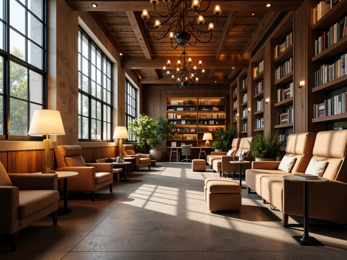 Prompt: Cozy reading nooks, warm floor lamps, soft overhead lighting, elegant chandeliers, natural daylight, large windows, wooden shelves, comfortable seating areas, quiet study zones, subtle color temperatures, layered lighting effects, ambient illumination, focused task lighting, energy-efficient LED lights, minimalist fixtures, industrial-chic metal accents, rustic wood tones, sophisticated architectural details, serene atmosphere, warm beige colors, 1/2 composition, softbox lighting, gentle shadows.