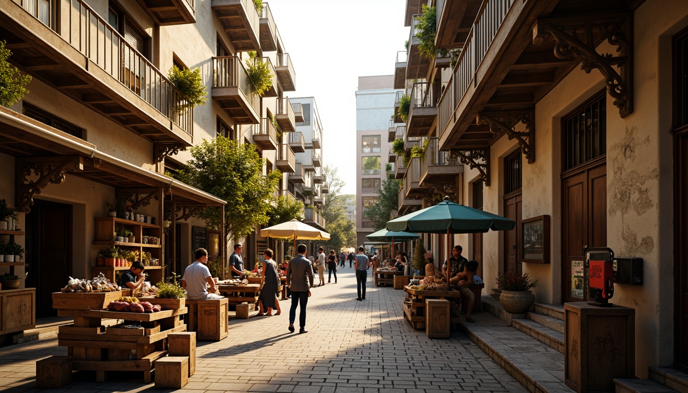 Prompt: Vibrant market scene, eclectic architectural style, ornate facades, intricate moldings, distressed textures, rusty metal accents, worn wooden crates, colorful vendor stalls, lively street performers, dynamic crowd interactions, warm golden lighting, shallow depth of field, 1/2 composition, cinematic camera angles, high-contrast rendering, detailed normal maps.