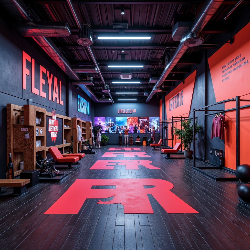 Prompt: Vibrant home gym, bold industrial machinery, metallic accents, neon signage, dark wooden flooring, concrete walls, modern minimalist decor, motivational quotes, bright overhead lighting, dynamic color blocking, energetic atmosphere, intense workout zones, functional training equipment, athletic wear displays, fitness tracking screens, abstract geometric patterns, contrasting textures, bold typography, high-contrast colors, 1/2 composition, cinematic lighting, dramatic shadows.