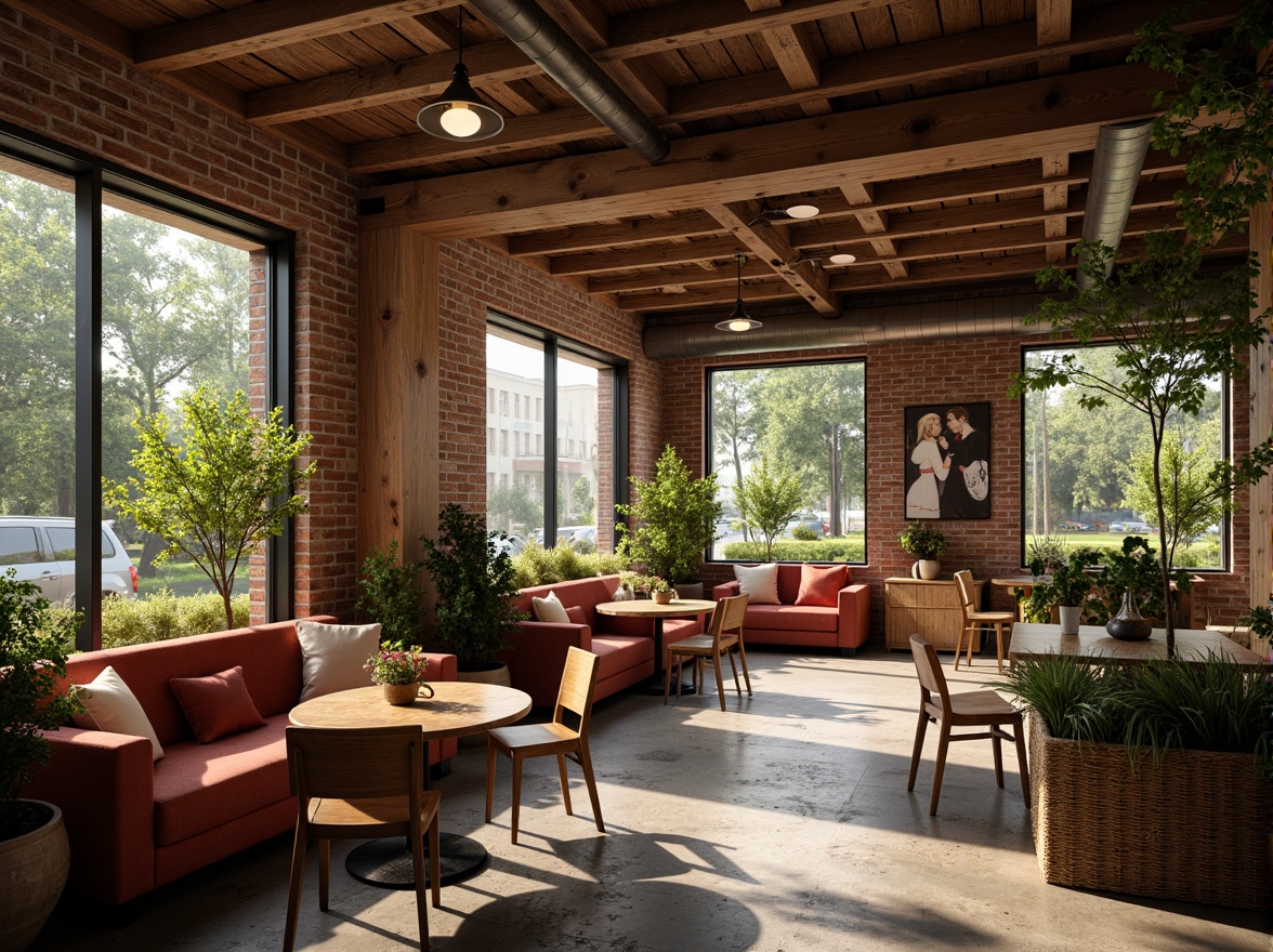 Prompt: Cozy coffee shop interior, warm wooden accents, comfortable seating areas, plush couches, rustic wooden tables, vibrant greenery, industrial metal lighting fixtures, exposed brick walls, modern minimalist decor, aromatic coffee scent, soft background music, natural stone flooring, eclectic artwork, intimate corner nooks, flexible modular furniture, abundant natural light, soft warm color palette, 1/1 composition, shallow depth of field, realistic textures, ambient occlusion.