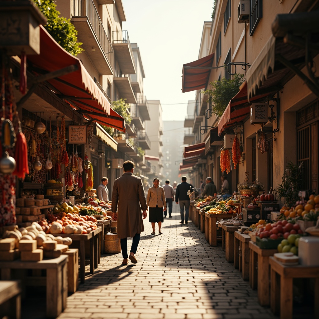 Prompt: Vibrant marketplace, eclectic mix of cultures, colorful textiles, intricate patterns, ornate architecture, bustling streets, lively atmosphere, warm golden lighting, shallow depth of field, 1/1 composition, realistic textures, ambient occlusion, diverse vendors, exotic spices, fresh produce, handmade crafts, aromatic flavors, dynamic crowd, urban energy, modern cityscape.