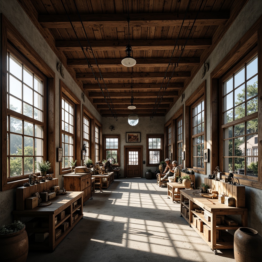 Prompt: Rustic memorial center, exposed beams, industrial chic, distressed wood accents, metal framework, reclaimed wooden planks, concrete floors, vintage factory windows, natural light pouring in, dramatic shadows, solemn atmosphere, historical artifacts, nostalgic memorabilia, muted color palette, earthy tones, ambient softbox lighting, shallow depth of field, 1/2 composition, realistic textures, subtle grain effect.