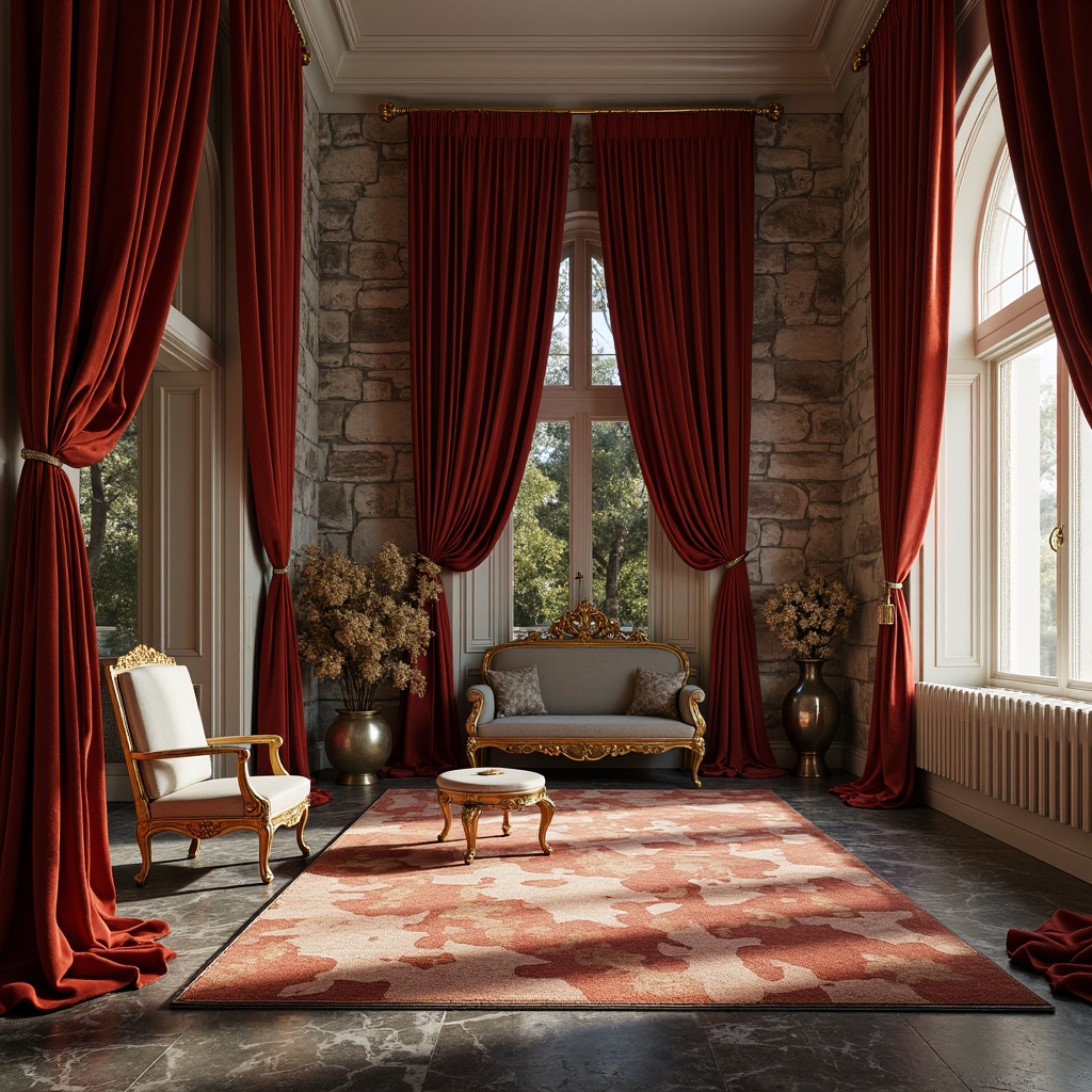 Prompt: Luxurious velvet drapes, ornate golden frames, polished marble floors, soft plush carpets, intricately carved wooden furniture, rustic stone walls, metallic accents, subtle leather upholstery, delicate lace curtains, warm ambient lighting, shallow depth of field, 1/1 composition, realistic reflections, detailed normal maps.