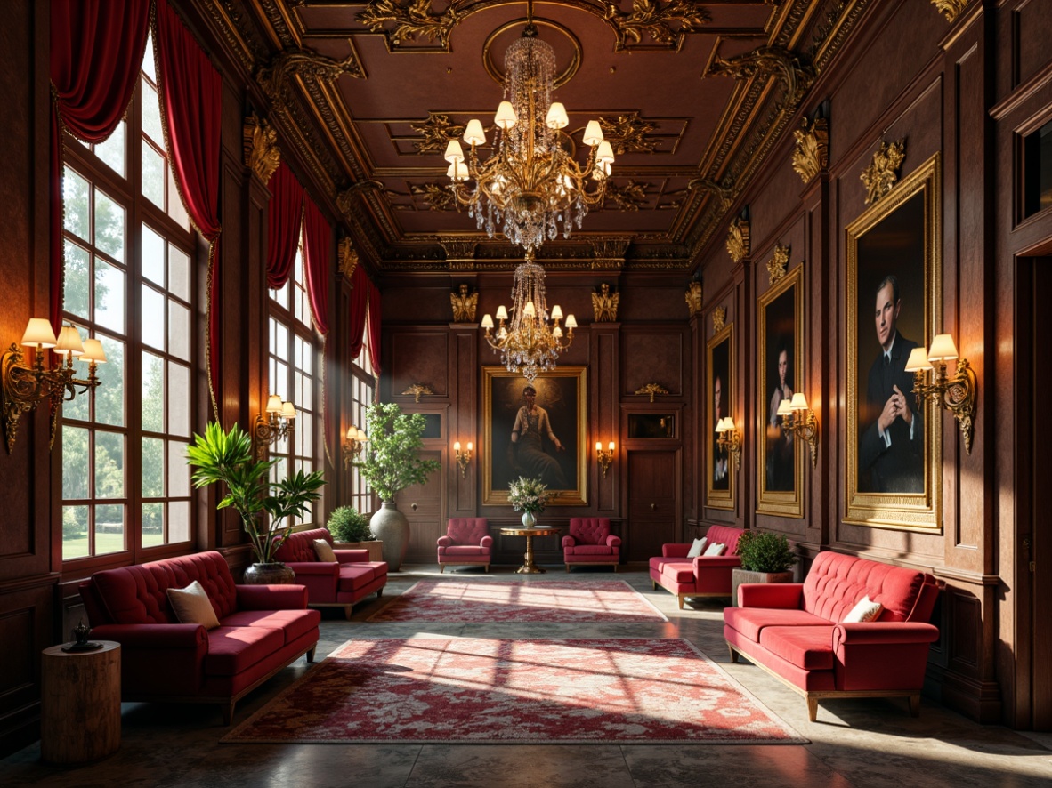 Prompt: Luxurious Baroque interior, rich velvet fabrics, ornate gold accents, elaborate wooden carvings, grand crystal chandeliers, opulent marble flooring, warm golden lighting, dramatic shadows, high contrast ratio, 1/2 composition, intimate atmosphere, soft focus blur, realistic textures, subtle ambient occlusion, deep reds, majestic blues, regal purples, creamy whites, intricate patterns, ornate details, lavish furnishings.