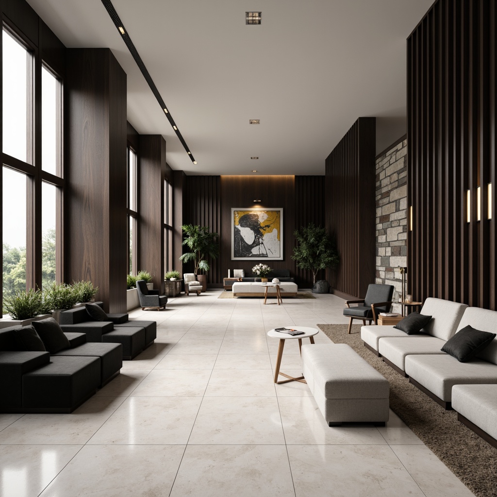 Prompt: Monochromatic luxury hotel lobby, sleek marble floors, rich wood accents, velvet soft furnishings, metallic light fixtures, minimalist decor, natural stone walls, abstract artwork, subtle texture contrast, soft warm lighting, 1/1 composition, realistic reflections, ambient occlusion.