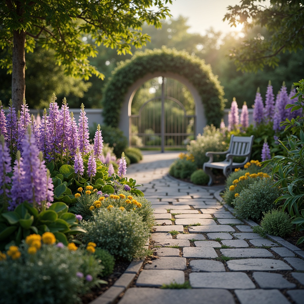 Prompt: Vibrant heliotrope flowers, delicate purple petals, soft yellow centers, lush green leaves, natural stone pathways, whimsical garden benches, ornate metal gates, warm sunny day, dappled shade, subtle gradient effects, pastel color palette, soft focus, shallow depth of field, 1/1 composition, romantic atmosphere, dreamy lighting, intricate textures, ambient occlusion.