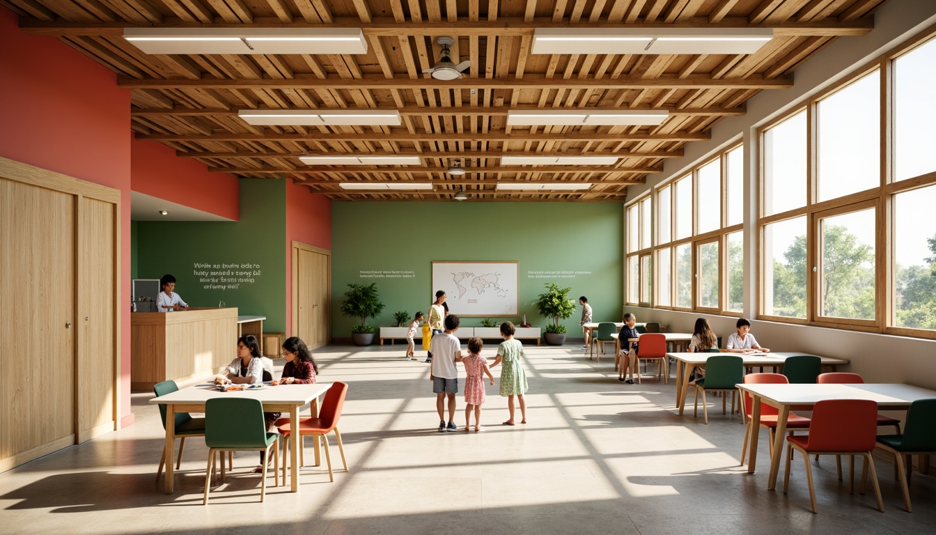 Prompt: Vibrant Asian-style middle school, warm wood accents, natural light-filled classrooms, softbox lighting, LED panels, energy-efficient solutions, comfortable learning spaces, collaborative desks, colorful chairs, inspirational quotes, motivational posters, calming green walls, subtle texture patterns, minimal ornamentation, elegant simplicity, abundant natural light, indirect lighting, 1/1 composition, shallow depth of field, realistic shadows, warm color temperature, cozy atmosphere.