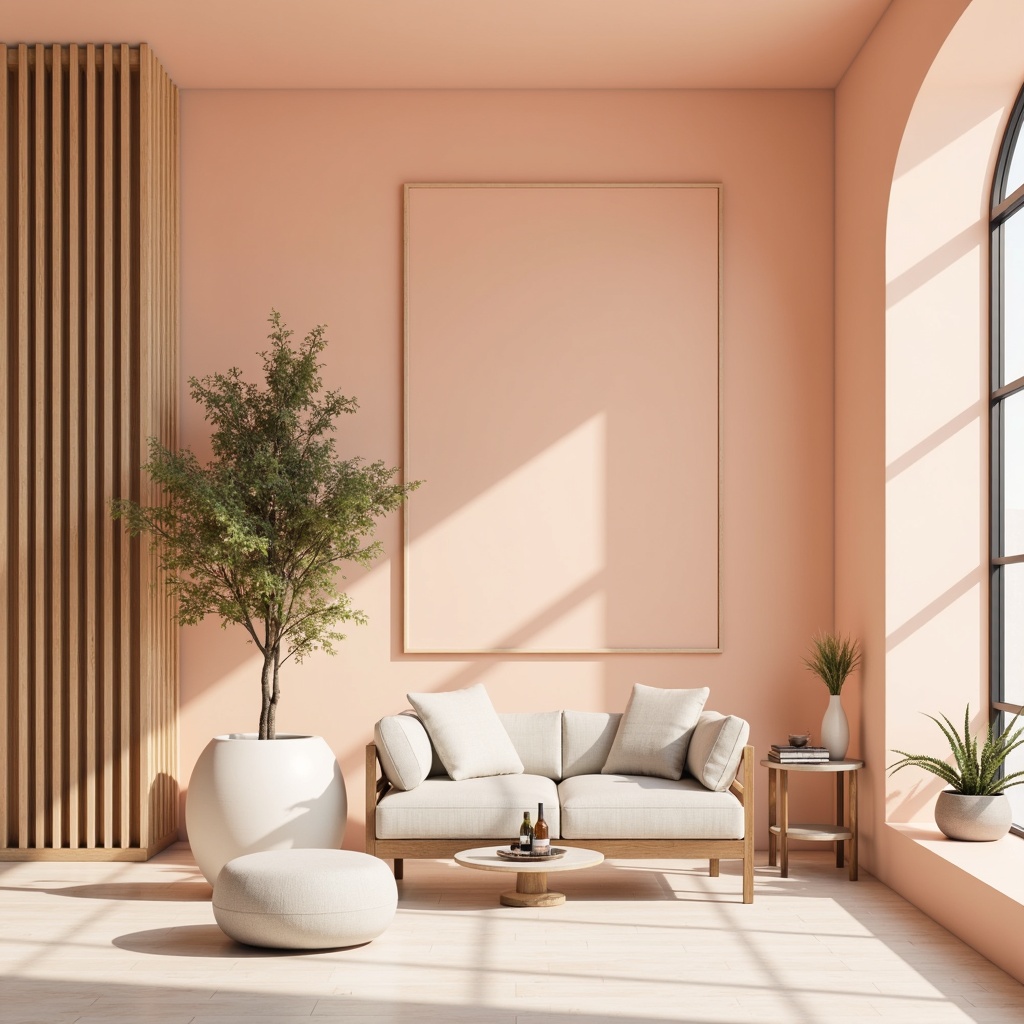 Prompt: Vibrant modern design, bold typography, pastel color scheme, soft peach tones, creamy whites, rich charcoal accents, natural wood textures, sleek metallic surfaces, minimalist composition, atmospheric lighting, warm shadows, 3/4 aspect ratio, realistic renderings, ambient occlusion.