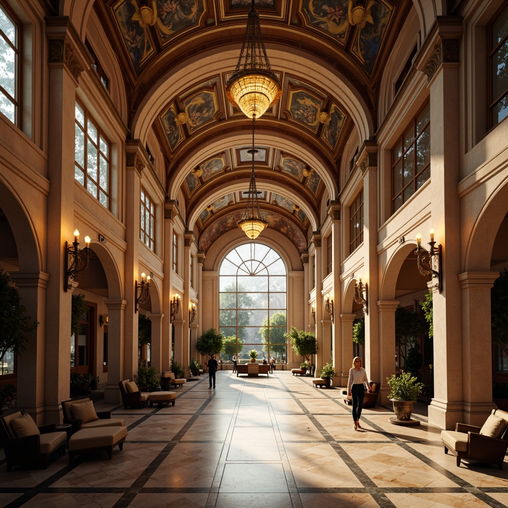 Prompt: Dramatic vaulted ceilings, grand architectural design, ornate chandeliers, luxurious furnishings, high-end materials, marble floors, sweeping arches, regal atmosphere, soft warm lighting, shallow depth of field, 1/1 composition, realistic textures, ambient occlusion.