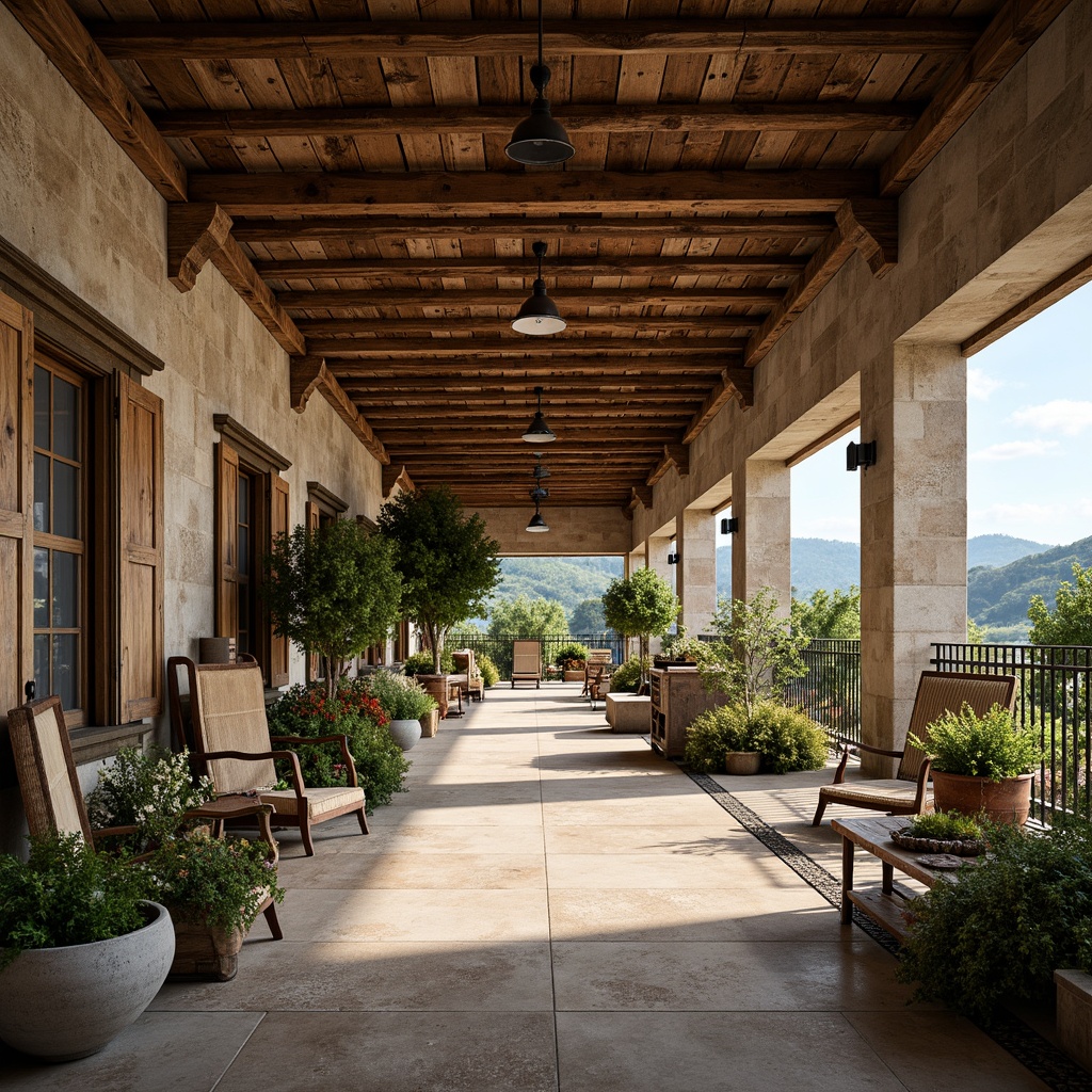 Prompt: Rustic warehouse, exposed wooden beams, natural stone walls, earthy color palette, distressed metal accents, vintage decorative items, antique furniture pieces, lush greenery, overflowing flower planters, soft warm lighting, shallow depth of field, 3/4 composition, panoramic view, realistic textures, ambient occlusion, French country-inspired architecture, rolling hills, countryside landscape, serene atmosphere, relaxed ambiance, functional storage spaces, modern distribution center functionality.