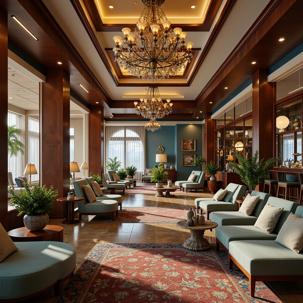 Prompt: Luxurious casino interior, coastal vibe, ocean-inspired accents, rich wood tones, polished marble floors, plush carpeting, velvet upholstery, metallic gold details, ornate chandeliers, natural fiber textiles, driftwood decor, sea-glass colors, soft warm lighting, 1/1 composition, shallow depth of field, realistic reflections, ambient occlusion.