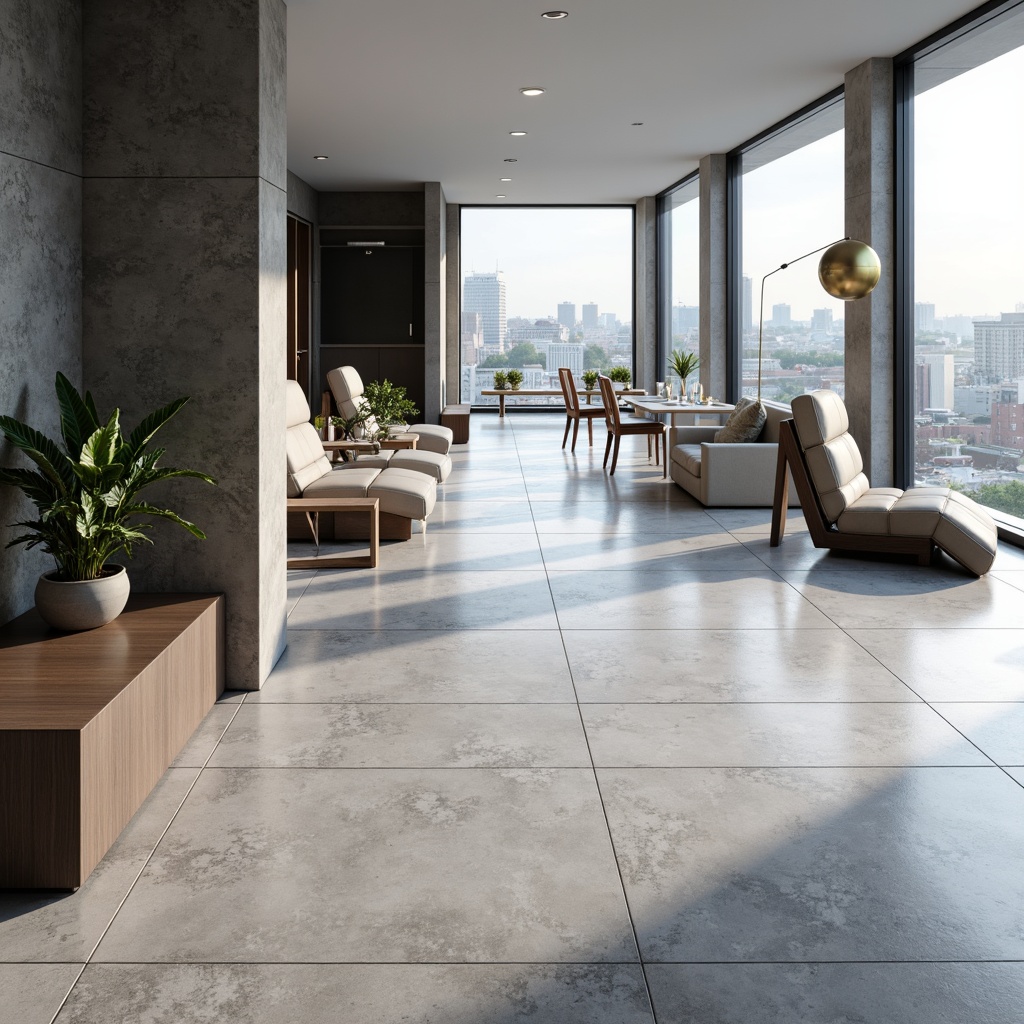 Prompt: Modern living room, sleek stone flooring, polished marble surfaces, high-gloss finish, grey and white veins, minimalist decor, sparse furniture arrangement, floor-to-ceiling windows, natural light pouring in, urban cityscape view, industrial chic atmosphere, metal accents, geometric patterns, 3D textures, shallow depth of field, wide-angle shot, realistic rendering, ambient occlusion.