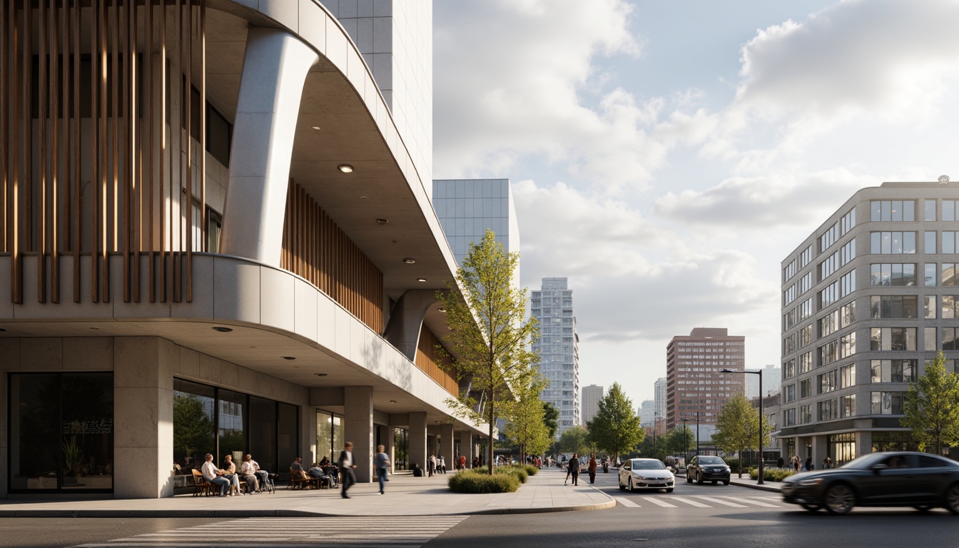 Prompt: Sleek modern buildings, curved lines, metallic accents, minimalist decor, monochromatic color scheme, soft pastel hues, rich wood tones, industrial chic materials, urban cityscape, cloudy grey skies, warm golden lighting, shallow depth of field, 2/3 composition, cinematic camera angles, realistic reflections, ambient occlusion.