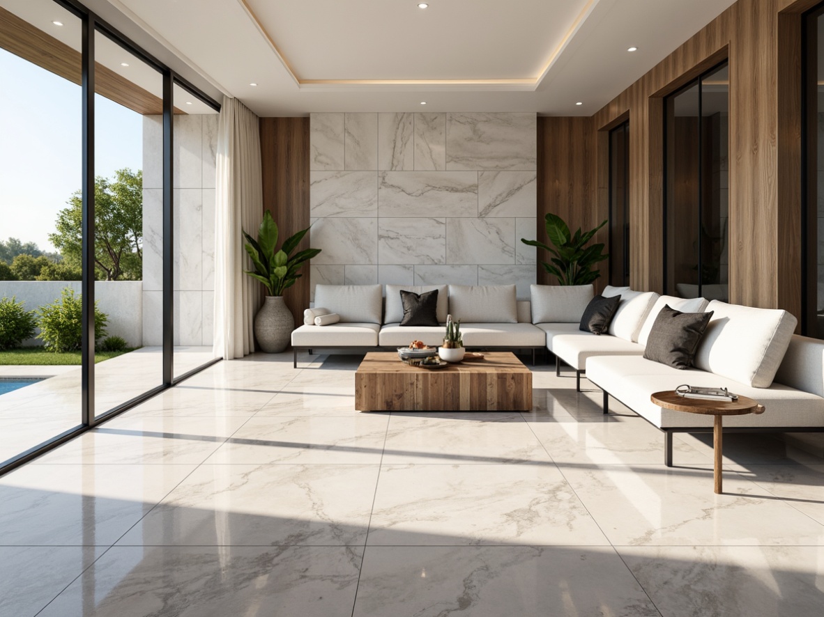 Prompt: Polished marble floors, high-gloss finish, luxurious ambiance, modern stone material, sleek lines, minimalist decor, spacious open-plan living, natural light pouring in, soft warm lighting, shallow depth of field, 3/4 composition, realistic textures, ambient occlusion, geometric patterns, herringbone layout, chevron design, hexagonal tiles, monochromatic color scheme, neutral tone palette, sophisticated urban feel, luxurious villa setting, upscale residential interior.