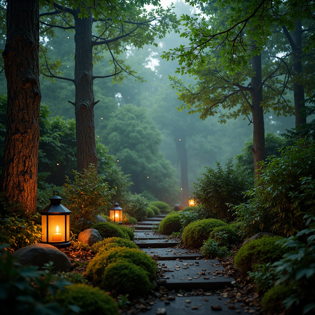 Prompt: Mystical forest, twinkling fireflies, soft glowing mushrooms, eerie fog, misty atmosphere, warm golden lighting, subtle color grading, vibrant green foliage, ancient trees, moss-covered stones, winding wooden paths, rustic lanterns, flickering torches, gentle breeze, shallow depth of field, 1/1 composition, cinematic rendering, realistic textures, ambient occlusion.