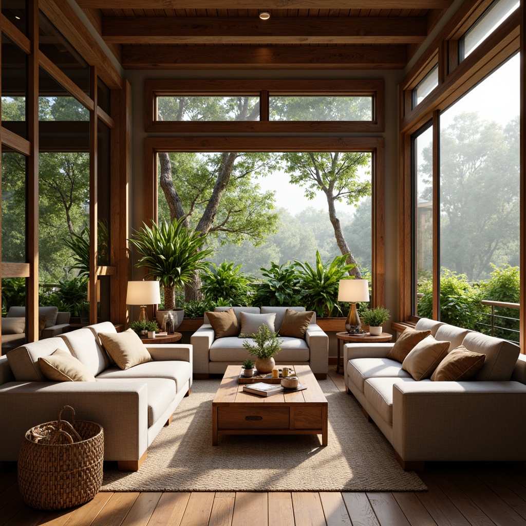 Prompt: Cozy living room, plush sofas, velvet armchairs, wooden coffee tables, woven baskets, soft cushions, warm floor lamps, natural textiles, earthy color palette, comfortable seating arrangements, rustic wood accents, vintage decorative items, lush green plants, large windows, diffused natural light, relaxed ambiance, calming atmosphere, 1/1 composition, shallow depth of field, realistic textures.