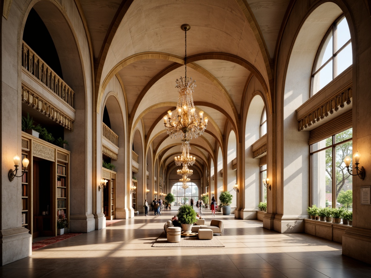 Prompt: Dramatic vaulted ceilings, grandiose arches, elegant curves, ornate moldings, luxurious chandeliers, spacious open areas, airy atmosphere, natural light pouring in, soft warm illumination, 1/1 composition, symmetrical framing, realistic textures, ambient occlusion, sophisticated interior design, opulent furnishings, lavish decorations, regal ambiance.