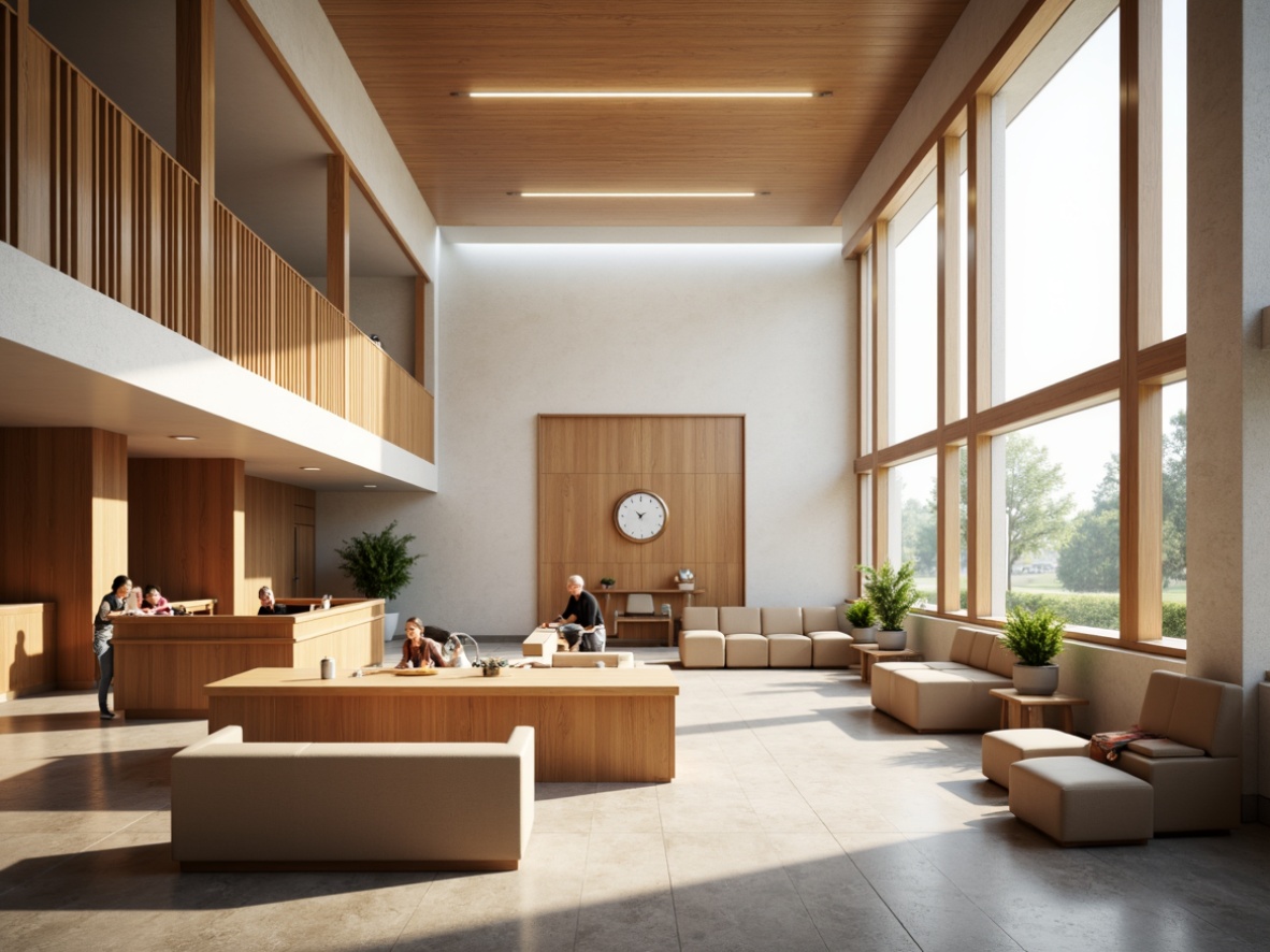 Prompt: Sleek courthouse interior, minimalist furniture, neutral color palette, clean lines, simple shapes, wooden accents, modern light fixtures, spacious atrium, natural stone flooring, subtle texture patterns, elegant judge's bench, simplified courtroom layout, ample natural lighting, soft warm ambiance, shallow depth of field, 1/1 composition, realistic material rendering, ambient occlusion.