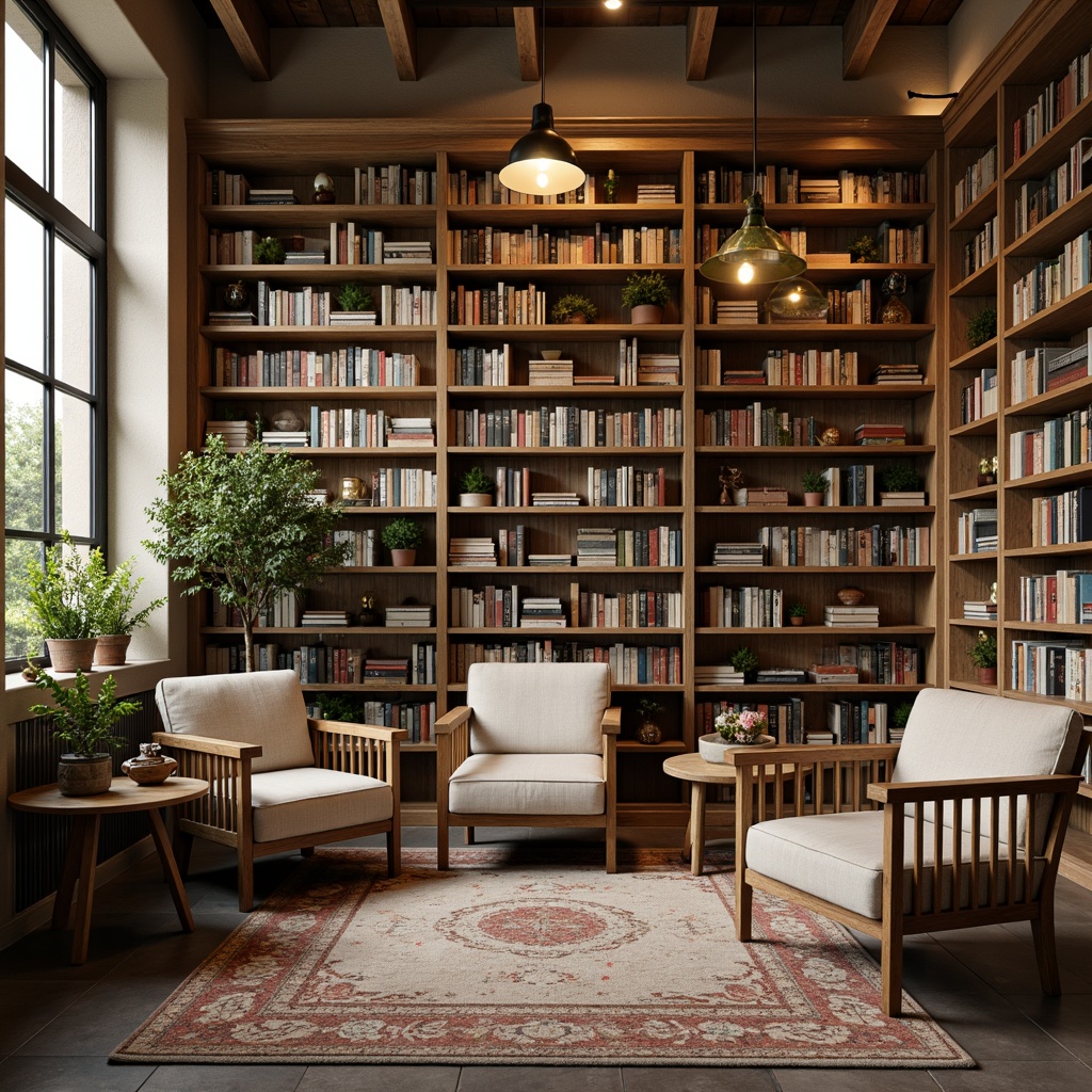 Prompt: Cozy bookstore interior, warm wooden shelves, vintage book collections, comfortable reading nooks, plush armchairs, soft lamplight, earthy tones, natural textures, calming atmosphere, muted color scheme, beige walls, rich wood accents, creamy whites, mossy greens, weathered leathers, rustic metal fixtures, floor-to-ceiling windows, diffused daylight, warm shadows, inviting ambiance, 1/1 composition, shallow depth of field, soft focus.