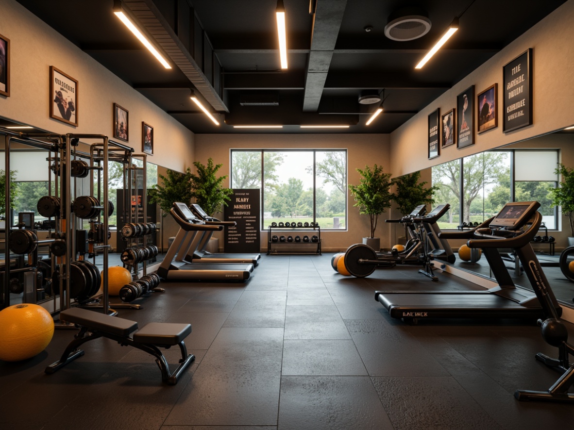 Prompt: Cozy home gym, mirrored walls, rubber flooring, adjustable lighting, state-of-the-art exercise equipment, free weights, kettlebells, resistance bands, treadmills, stationary bikes, rowing machines, multi-functional workout stations, compact storage solutions, motivational quotes, calm color scheme, soft warm lighting, shallow depth of field, 3/4 composition, panoramic view, realistic textures, ambient occlusion.