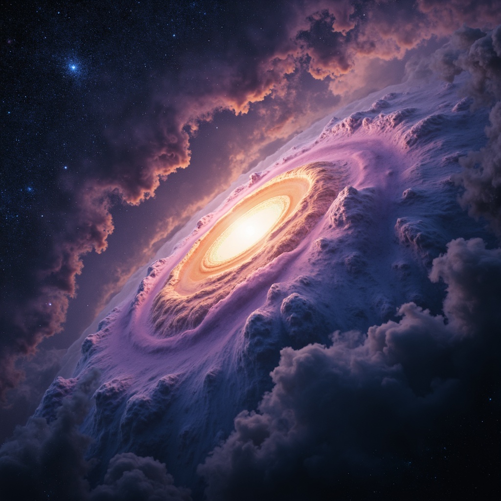 Prompt: Cosmic planetarium, vibrant nebulae, swirling galaxies, starry night sky, atmospheric glow, radiant lighting, celestial bodies, astronomical wonders, dreamy ethereal ambiance, soft pastel hues, gentle misty atmosphere, dramatic chiaroscuro contrasts, warm golden illumination, subtle color gradations, luminous fog effects, shimmering stardust textures, 1/2 composition, cinematic depth of field, realistic planetary orbits.