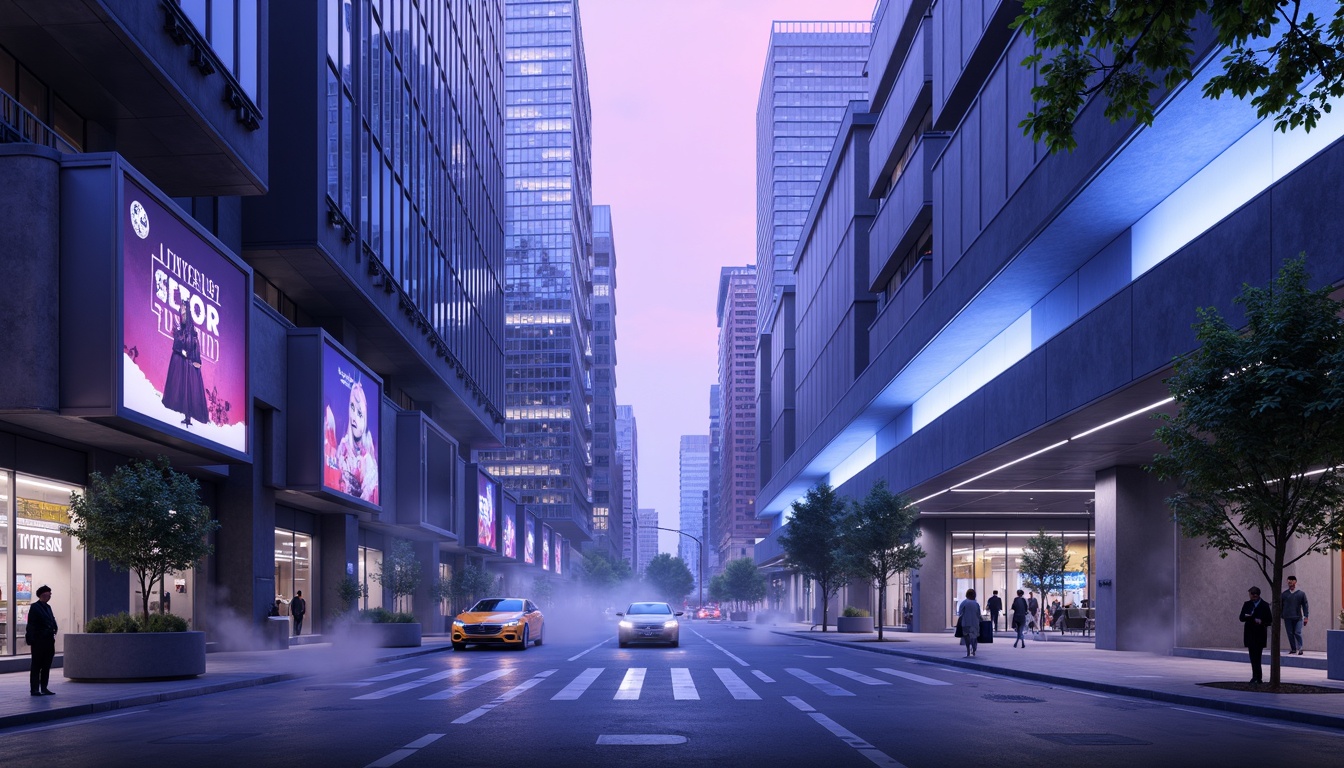 Prompt: Futuristic cityscape, lavender blue neon lights, sleek metallic skyscrapers, curved lines, holographic advertisements, levitating cars, robot pedestrians, atmospheric mist, iridescent clouds, electric blue accents, glowing purple highlights, high-tech gadgetry, virtual reality interfaces, cyberpunk alleys, augmented reality landscapes, shimmering LED displays, avant-garde architecture, minimalist interior design, luxurious leather upholstery, ambient electronic soundscapes, cinematic camera angles, shallow depth of field, 3/4 composition.