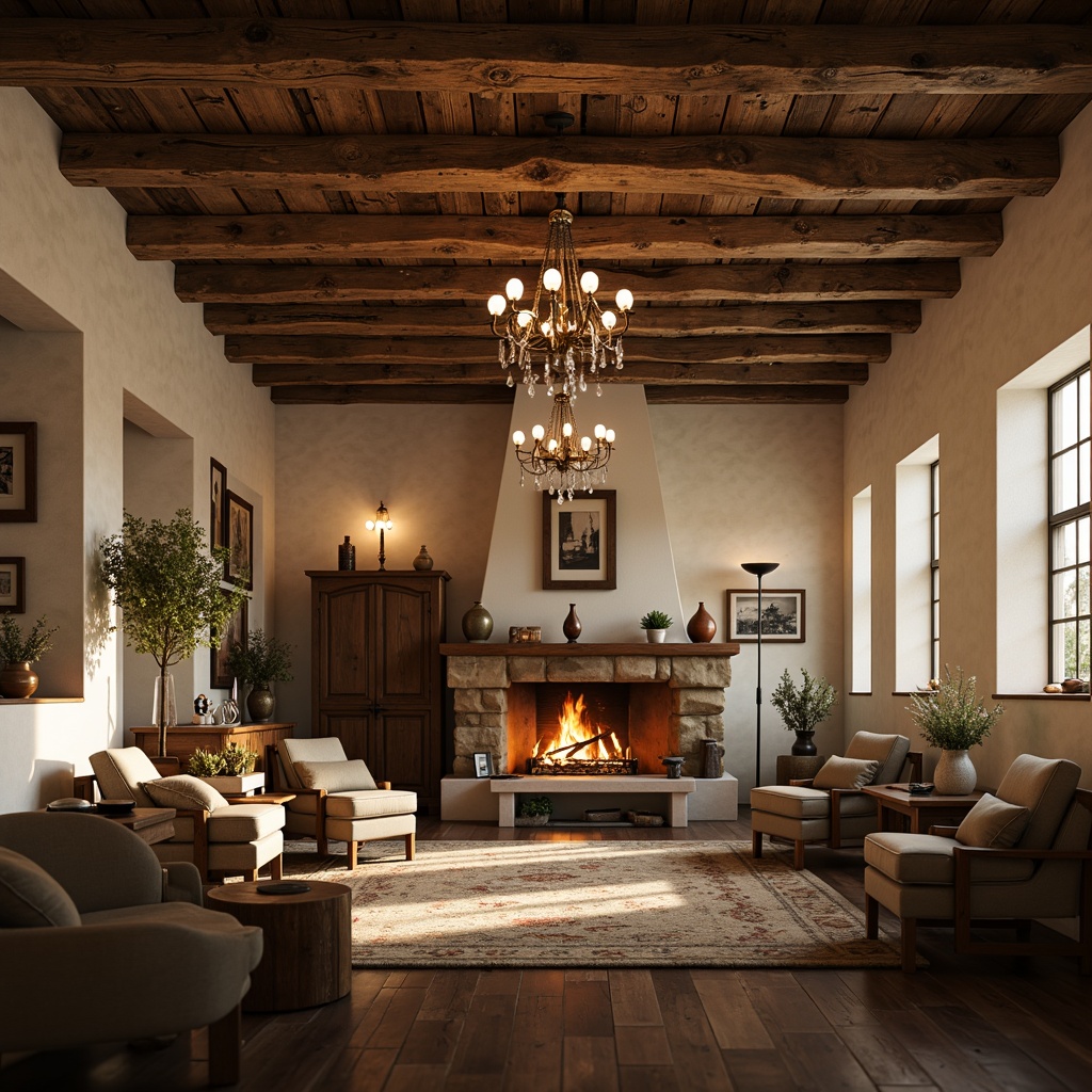 Prompt: Rustic French country interior, soft warm lighting, distressed wooden beams, vintage metal chandeliers, ornate ironwork, creamy white walls, rich wood tones, plush velvet fabrics, elegant crystal drops, candlelight ambiance, warm golden glow, subtle shadows, layered lighting effects, 1/2 composition, shallow depth of field, realistic textures, ambient occlusion.