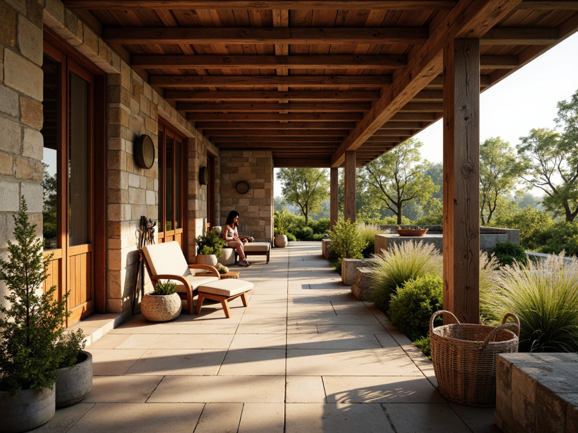 Prompt: Rustic farmhouse, natural materials, reclaimed wood accents, stone walls, earthy color palette, cozy atmosphere, wooden beams, vintage farm tools, woven baskets, potted plants, greenery, soft warm lighting, shallow depth of field, 3/4 composition, panoramic view, realistic textures, ambient occlusion.