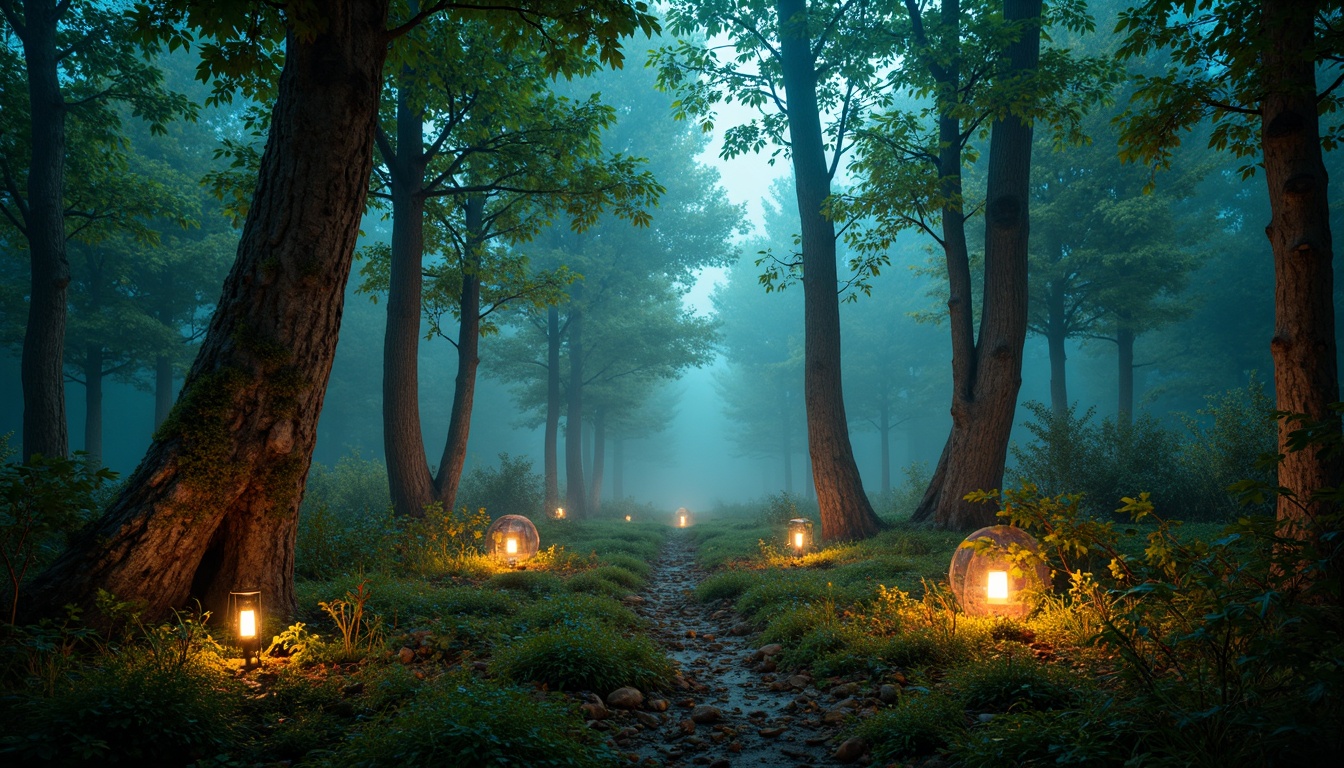 Prompt: Mystical forest, twinkling fireflies, soft mossy ground, ancient tree trunks, whispering leaves, warm golden lighting, misty fog, eerie silence, vibrant turquoise accents, rich brown wood tones, delicate petal pink hues, mysterious indigo shadows, creamy beige textures, intricate branch patterns, whimsical lanterns, shimmering dew drops, serene ambiance.