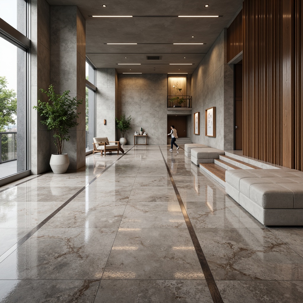 Prompt: Polished stone flooring, modern minimalist interior, sleek lines, luxurious ambiance, high-gloss finish, natural stone materials, marble textures, granite patterns, travertine veining, industrial chic decor, urban loft atmosphere, concrete accents, metallic inlays, LED lighting, ambient shadows, shallow depth of field, 1/1 composition, realistic reflections, detailed normal maps.