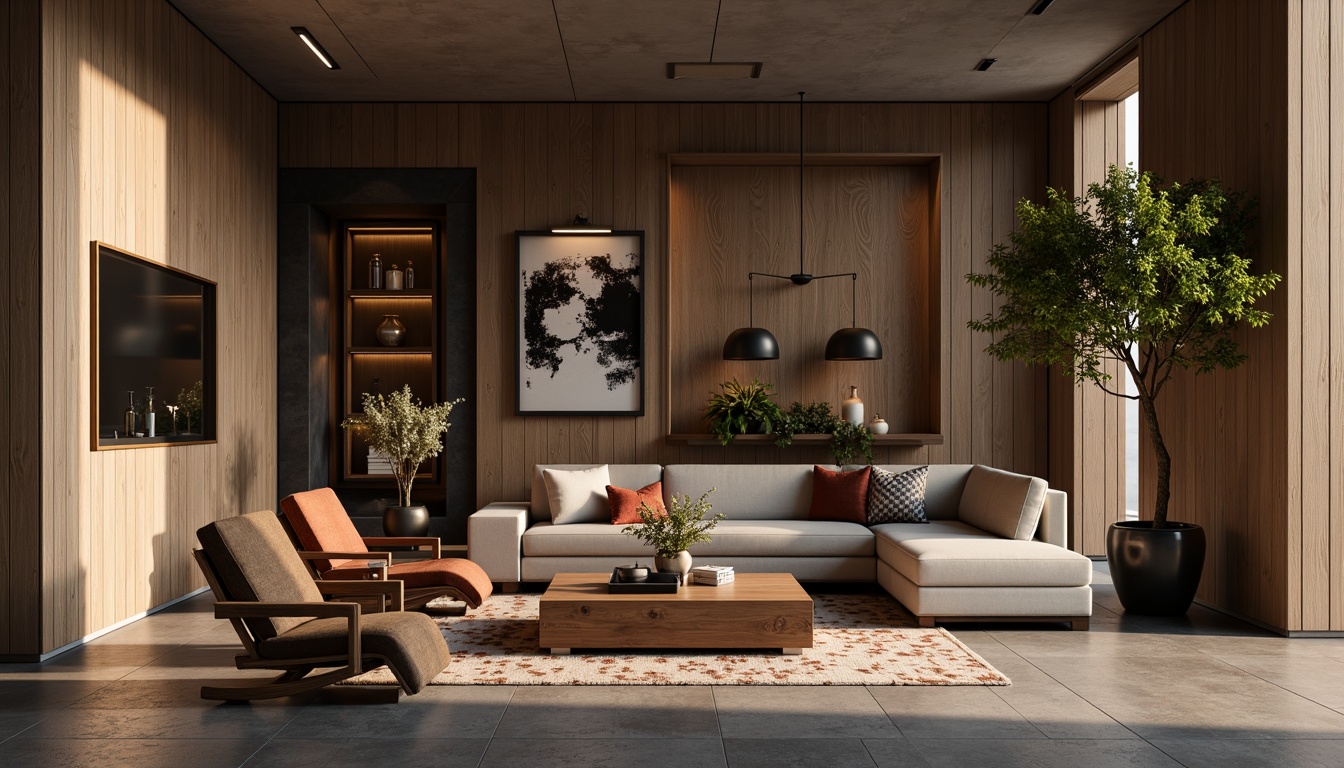 Prompt: Luxurious interior design, high-end finishes, premium materials, sleek metallic accents, polished wood textures, matte stone surfaces, soft velvet upholstery, rich leather tones, subtle patterned rugs, sophisticated color palette, warm ambient lighting, 3/4 composition, shallow depth of field, realistic reflections, ambient occlusion.