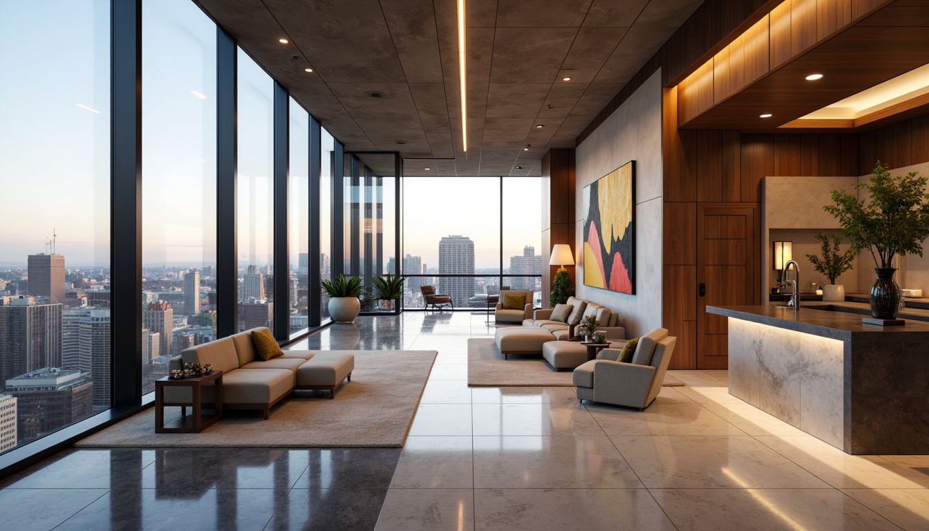 Prompt: Luxurious penthouse, sophisticated urban lifestyle, sleek modern architecture, floor-to-ceiling windows, stunning cityscape views, lavish interior design, rich wood accents, marble countertops, metallic fixtures, soft ambient lighting, warm beige tones, deep charcoal grays, creamy whites, bold accent walls, plush furnishings, abstract art pieces, panoramic vistas, 1/2 composition, low-key backlighting, realistic reflections.