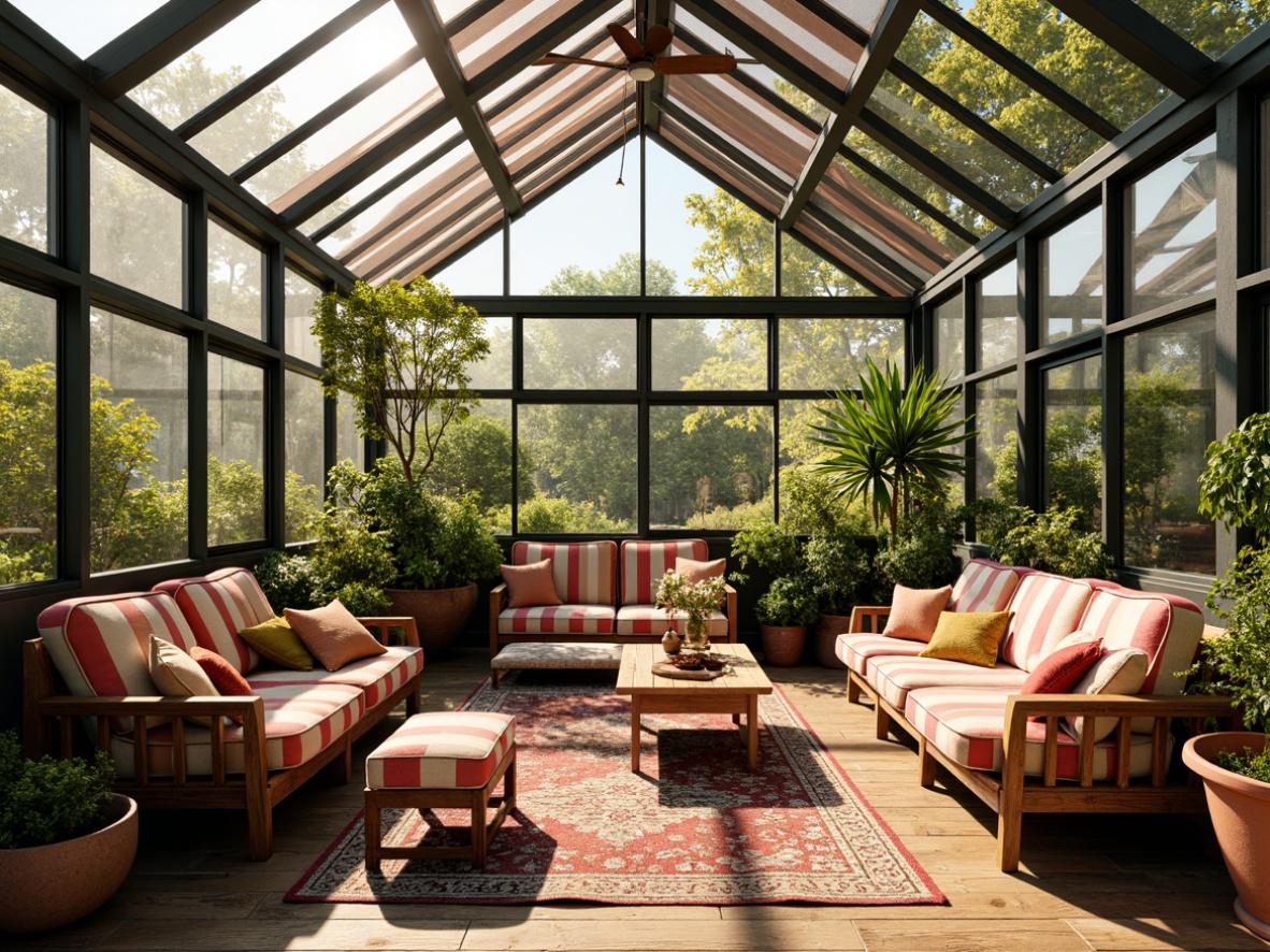 Prompt: Vibrant sunroom, expressive color palette, bold brushstrokes, eclectic furniture arrangement, playful pattern mixing, lush greenery, natural textiles, reclaimed wood accents, industrial metal frames, oversized windows, clerestory rooflights, warm golden lighting, soft focus, shallow depth of field, 1/1 composition, intimate atmosphere, cozy nooks, plush rugs, artistic decor pieces, sculptural elements, organic shapes, whimsical touches.